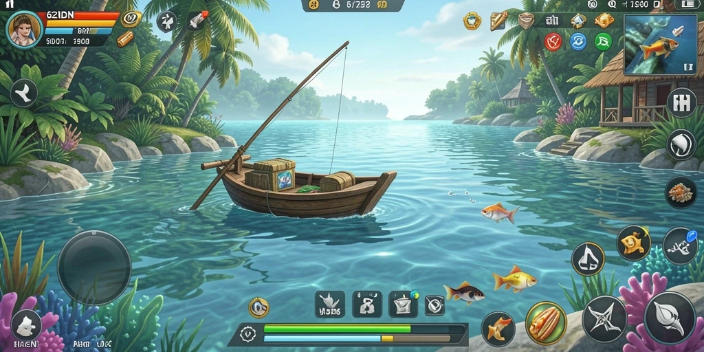 Tampilan gameplay menegangkan saat berburu ikan besar di 62IDN.