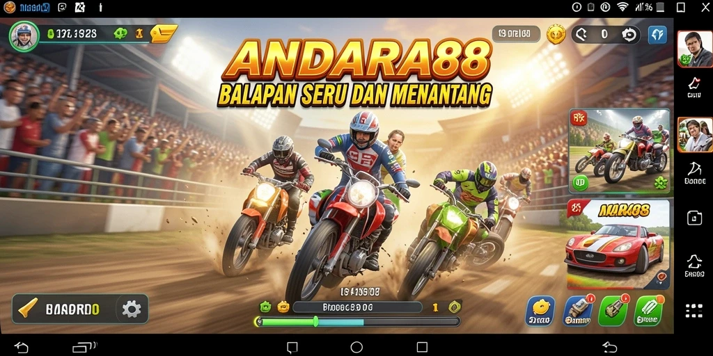 Tampilan gameplay balapan yang mendebarkan di ANDARA88.