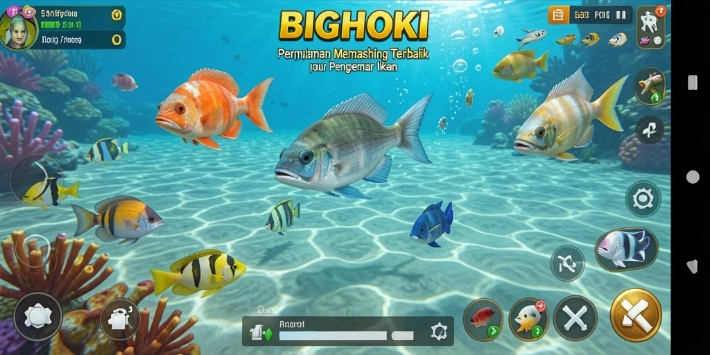 Gameplay BIGHOKI dengan aksi memancing yang mendebarkan.