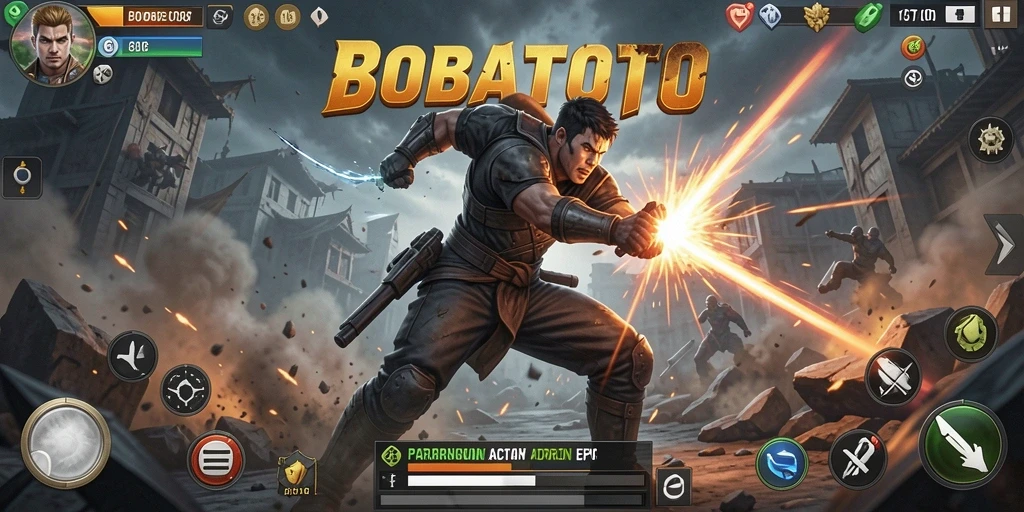 Tampilan gameplay seru dalam <strong>BOBATOTO</strong> saat bertarung melawan musuh.