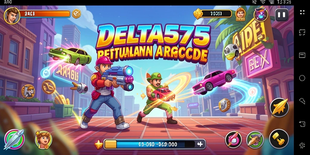 Tampilan gameplay DELTA575 yang menarik dan penuh warna.