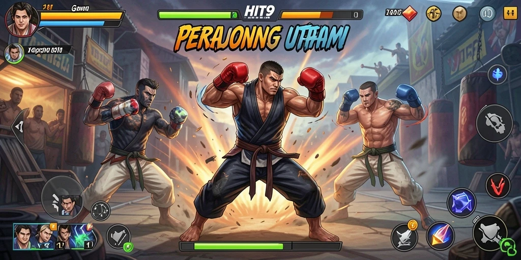 Screenshot HIT9 menampilkan pertarungan epik antara karakter dengan aksi dinamis.