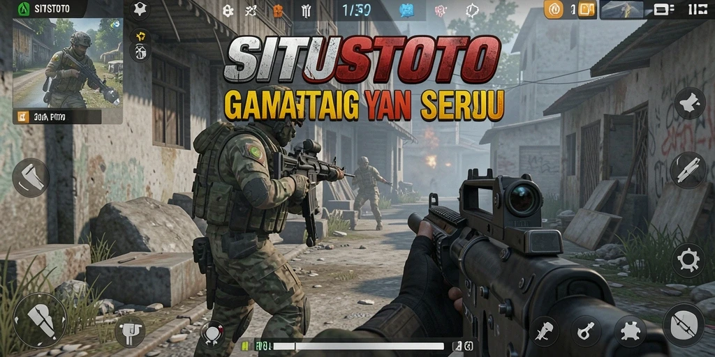 Screenshot SITUSTOTO menampilkan aksi pertempuran FPS yang intens.